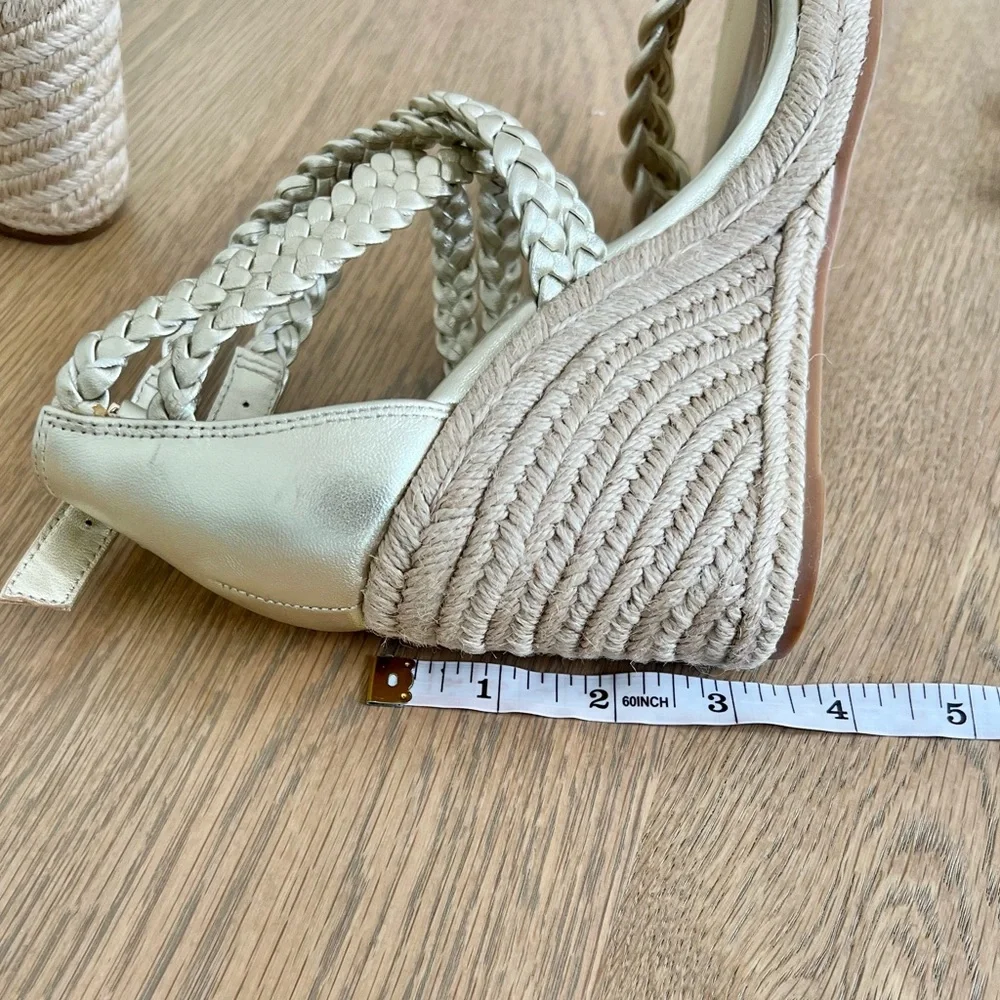 Tory Burch Bailey Metallic Leather Braid Espadrille Wedge Platform Sandals Gold - Picture 12 of 15